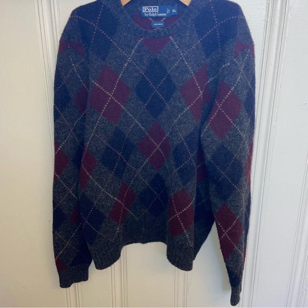 Polo Ralph Lauren Wool Argyle Sweater
Gray Burgundy Navy academia preppy